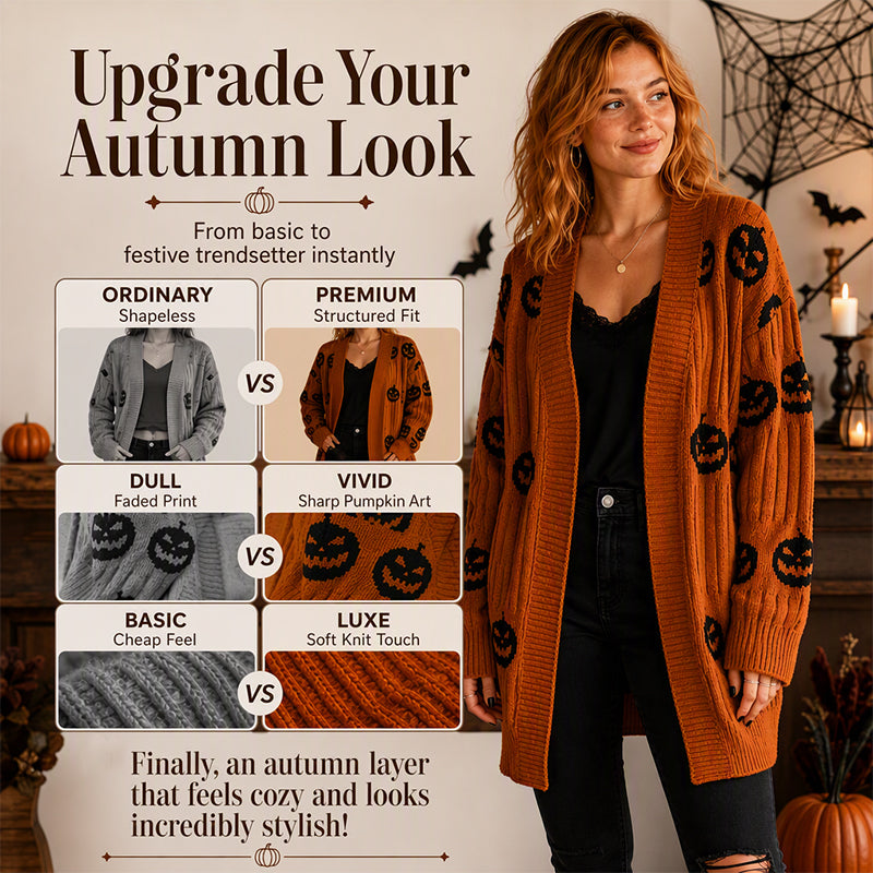 Women's Halloween Pumpkin Knit Cardigan