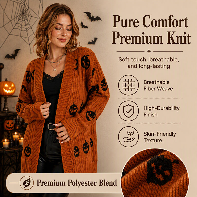 Women's Halloween Pumpkin Knit Cardigan