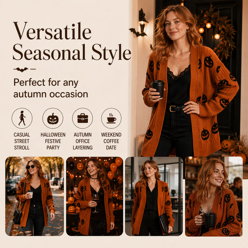 Women's Halloween Pumpkin Knit Cardigan