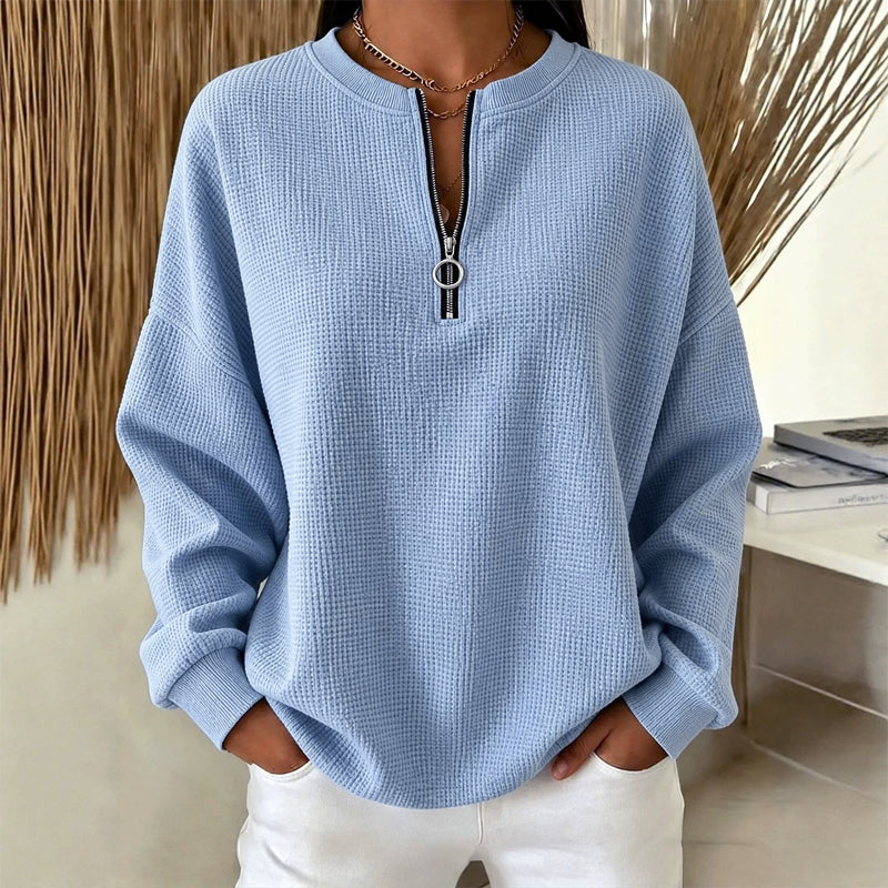 Women's Casual Quarter Zip Waffle Knit Top