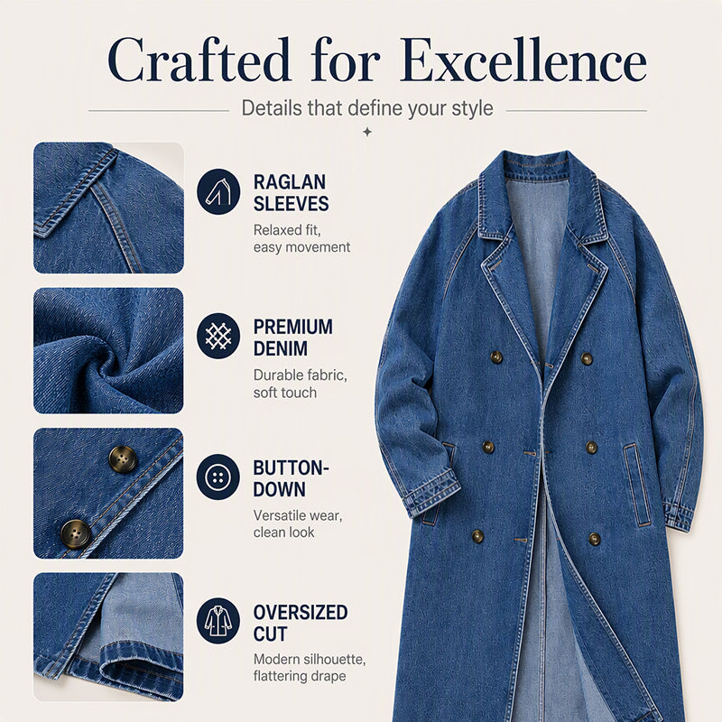 Women's Longline Double Breasted Denim Coat