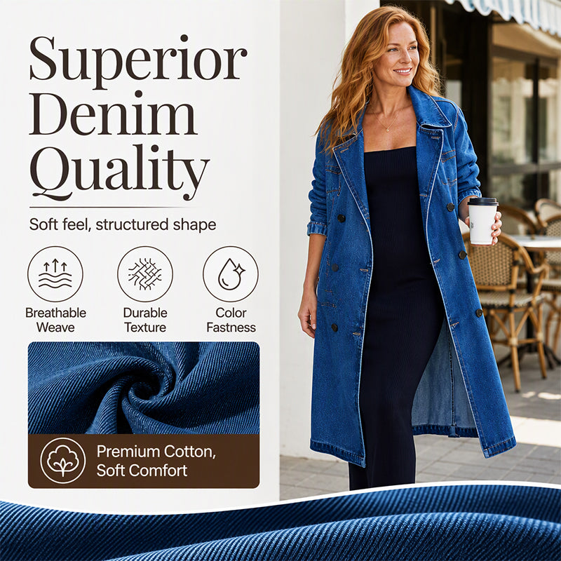 Women's Longline Double Breasted Denim Coat