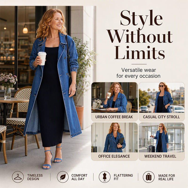 Women's Longline Double Breasted Denim Coat