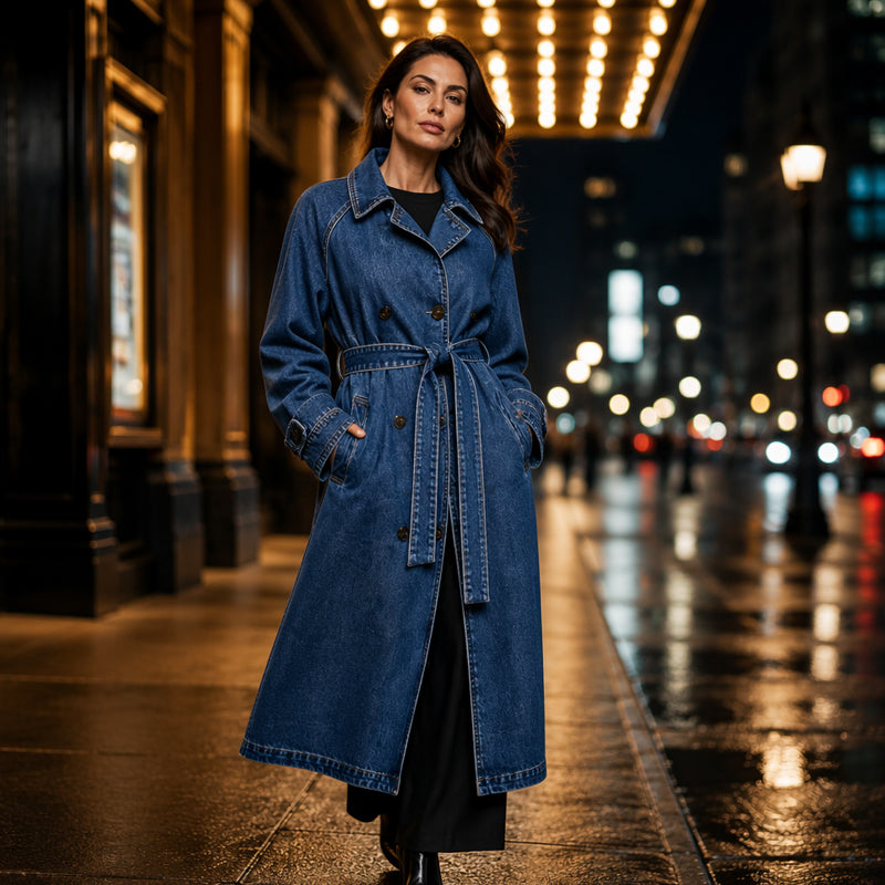 Women's Longline Double Breasted Denim Coat
