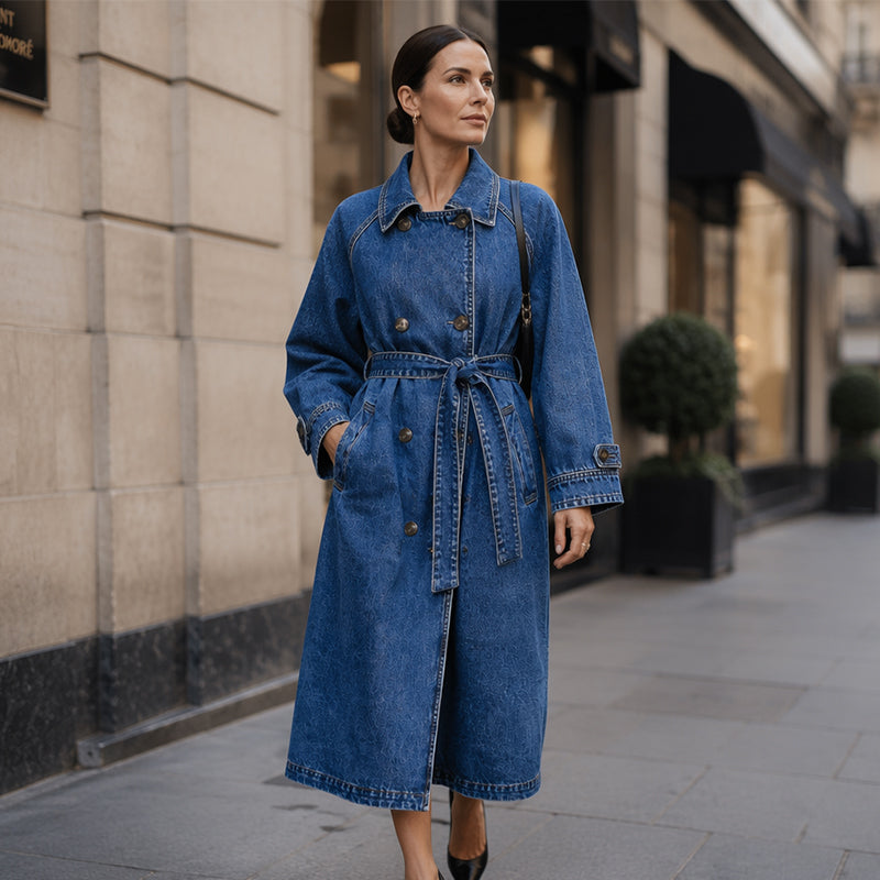 Women's Longline Double Breasted Denim Coat