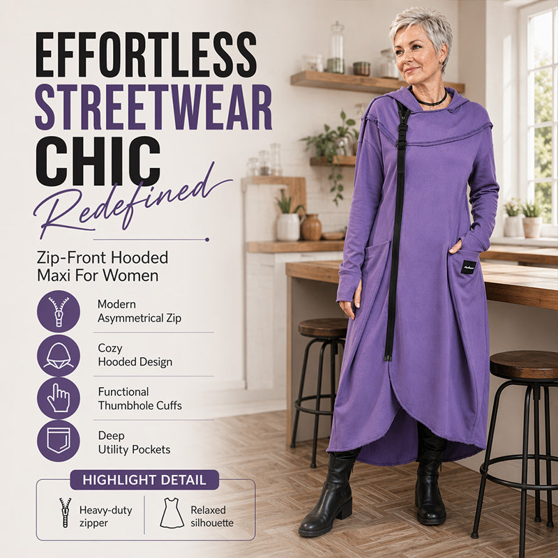 Women's Long Asymmetric Zip-Up Tunic Hoodie