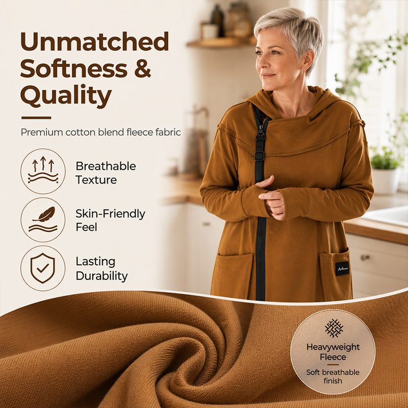 Women's Long Asymmetric Zip-Up Tunic Hoodie