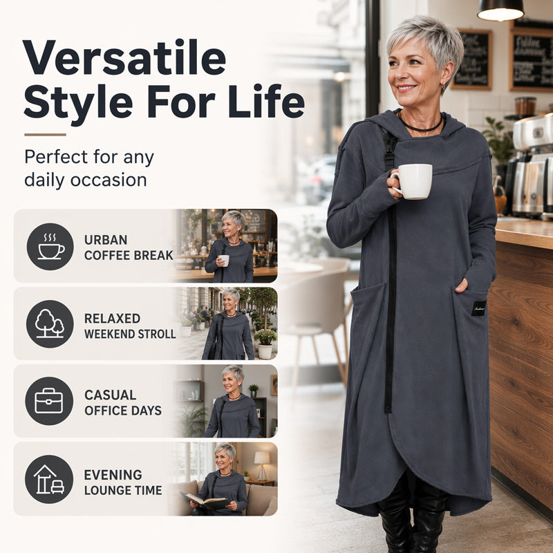Women's Long Asymmetric Zip-Up Tunic Hoodie