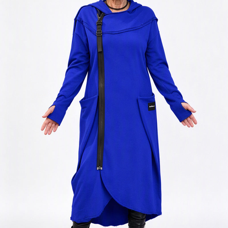 Women's Long Asymmetric Zip-Up Tunic Hoodie