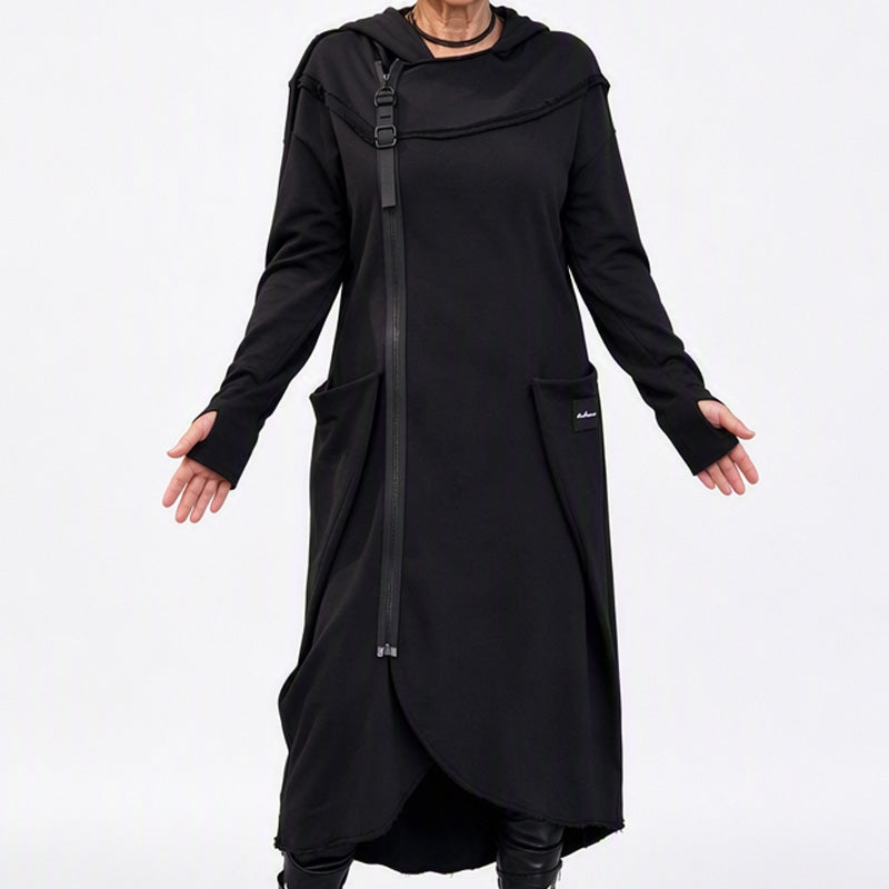 Women's Long Asymmetric Zip-Up Tunic Hoodie