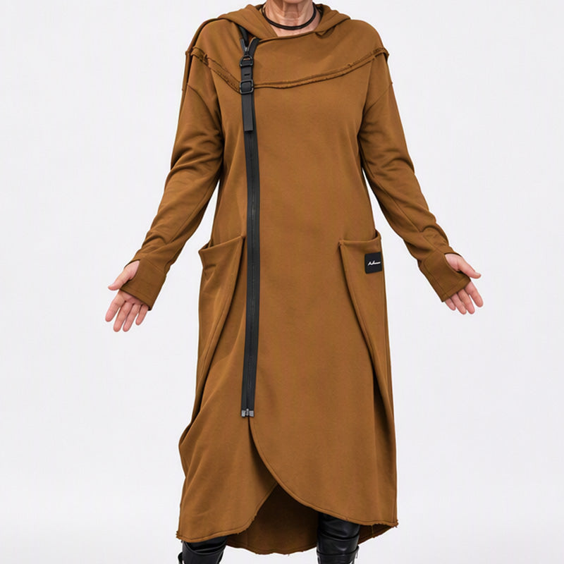Women's Long Asymmetric Zip-Up Tunic Hoodie