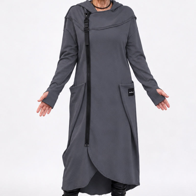 Women's Long Asymmetric Zip-Up Tunic Hoodie
