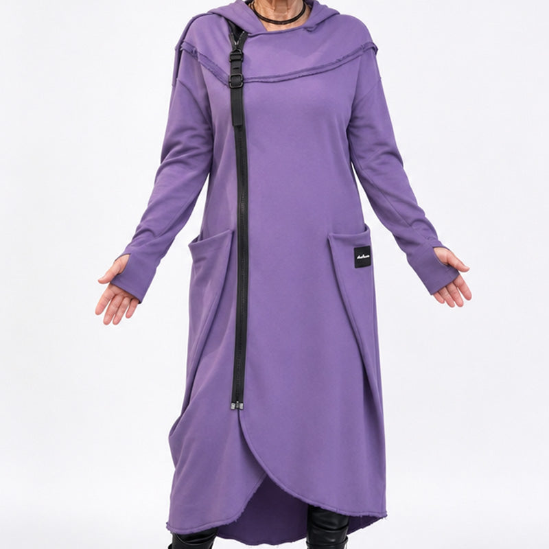 Women's Long Asymmetric Zip-Up Tunic Hoodie
